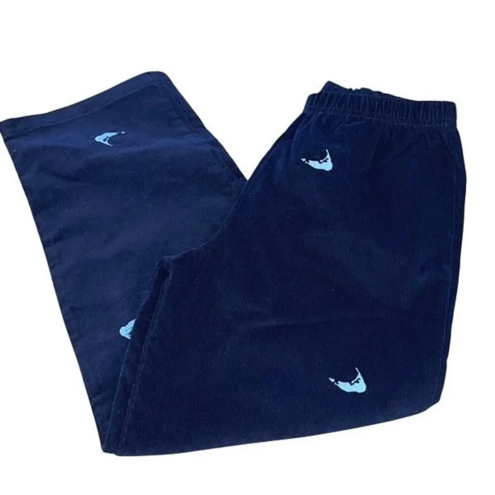 Luigi Kids 100% Cotton Elastic Waist Embroidered Corduroy‎ Pants Cape Cod Blue 7